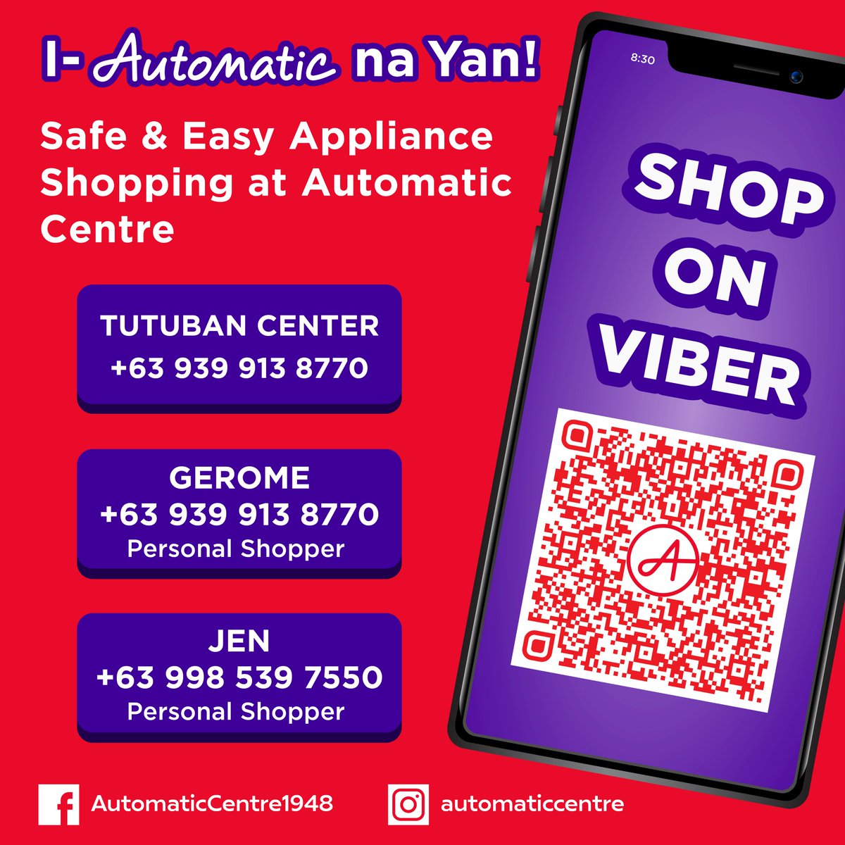 AutomaticCentre's tweet photo. 𝐈-𝐀𝐮𝐭𝐨𝐦𝐚𝐭𝐢𝐜 𝐧𝐚 𝐘𝐚𝐧!
Safe and Easy Shopping at Automatic Centre

- SM North Edsa 
- Sta. Lucia 
- Trinoma
- Tutuban Center https://t.co/M7GlrTH5T4