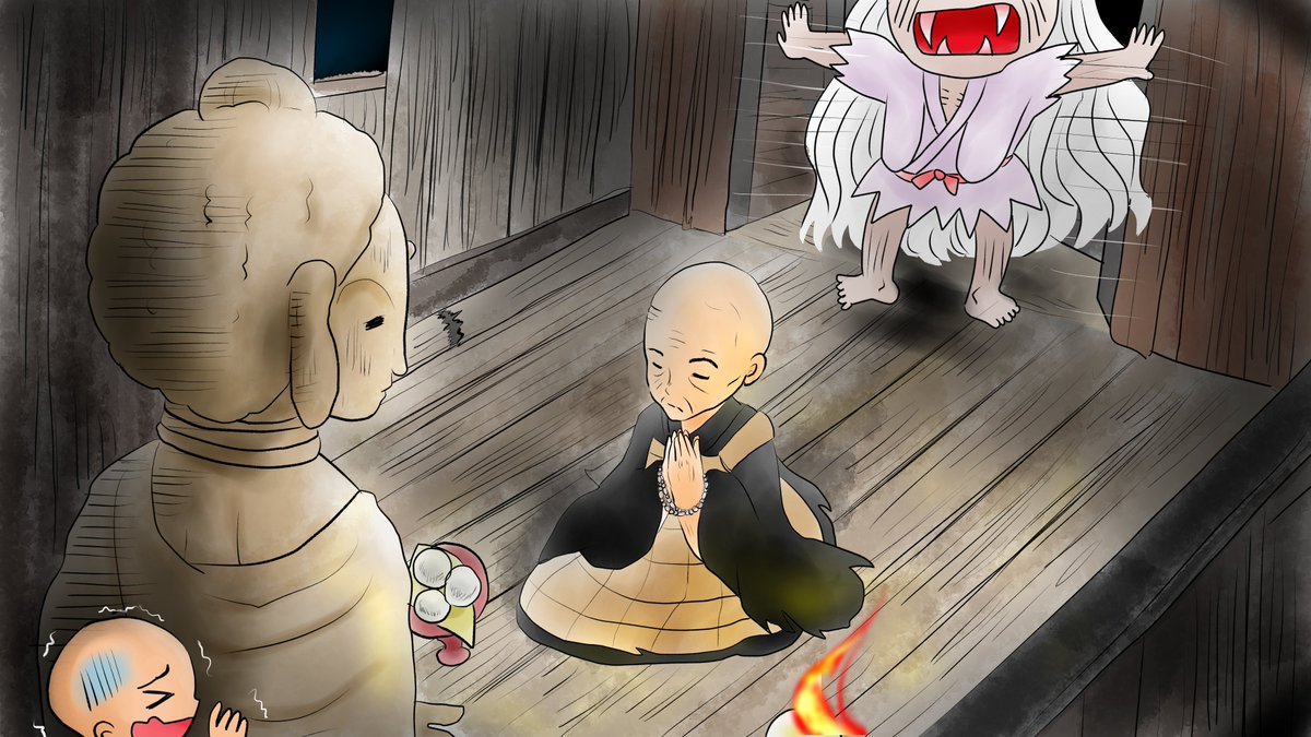 昨日描いた絵です(*'ω`*)
恋の魔法とおまじない色塗途中、イラストACさん素材ちびモブ会社員、昔話「三枚のお札」 