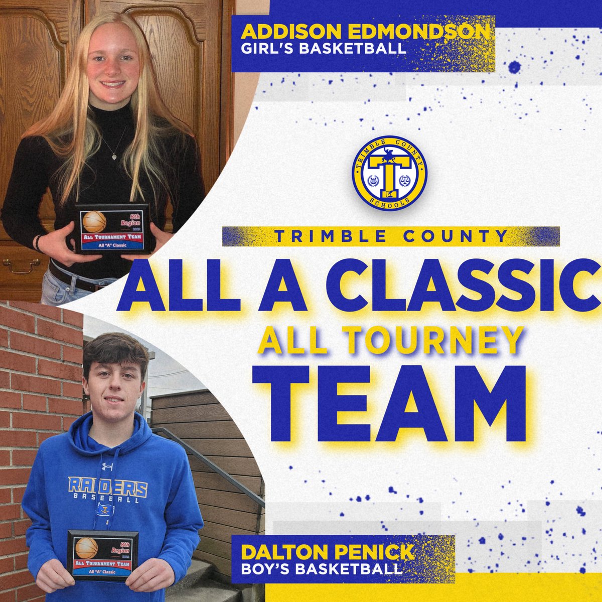 8th Region All A All Tournament Team selections are in! Congratulations to Addison Edmondson and Dalton Penick!