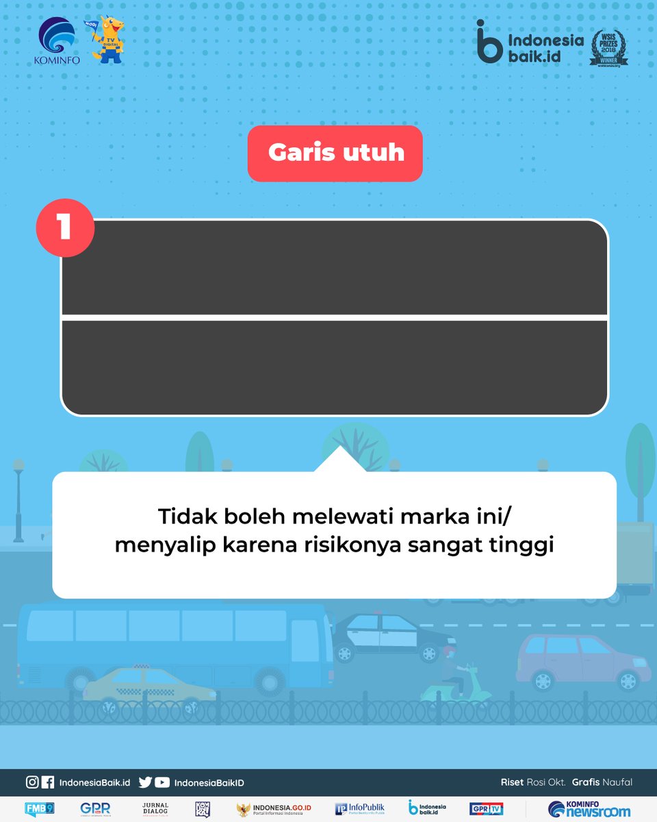 IndonesiaBaikId's tweet photo. Garis utuh, putus-putus, dan putus-putus menjelang utuh ternyata beda-beda lho artinya.
#IndonesiaBaik #YangMudaSukaData #EdukasiInformasi #Infografis #MarkaJalan #Jalan #Rambu #AturanBerkendara #LaluLintas #KominfoNewsroom https://t.co/kVuUX4UNls