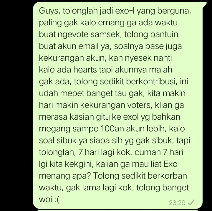 aeribase's tweet photo. ⭐ maaf kalo agak nyess, tpi yang ga ada niatan mau ngevote samsek, tolong buatin email yg udh terdaftar di SMA terus kasih ke fansbase, mreka udh berjuang dari sebulan yg lalu buat Exo, ga kasian apa? Waktu kita udah ga banyak lagi lho!!!! Mereka udah mulai mass vote  (cont..) https://t.co/XFqnJwYs2w