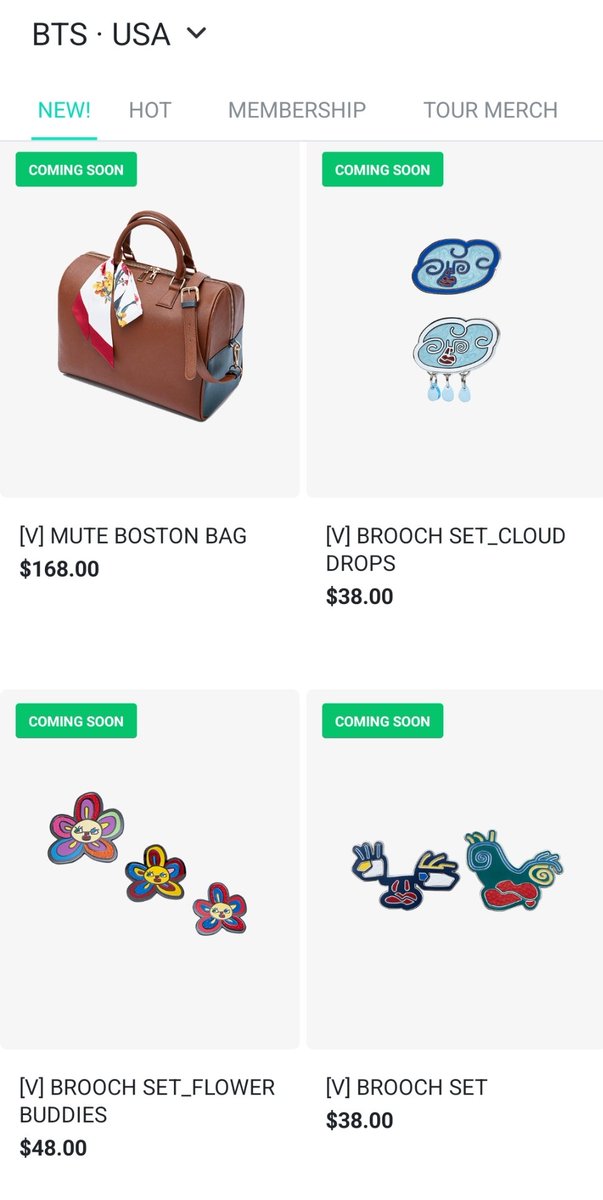 🥢BTS ⟭⟬ Merch⁷⟬⟭🔍⍤⃝🔎 on X: ARTIST-MADE COLLECTION BY #BTS - V ver.  🙂🌼🌧BROOCH SET 👜MUTE BOSTON BAG - Pre-order Jan 11 at 11am KST - Limit 2  pe