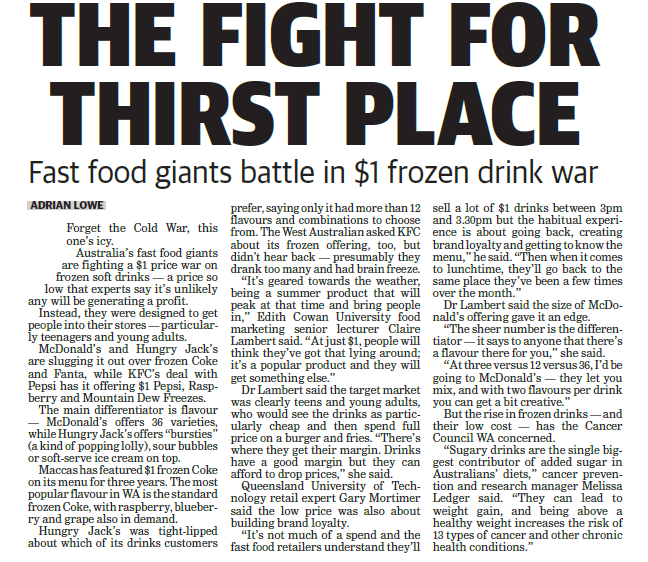 ObesityPolicyWA's tweet photo. $1 frozen soft drinks are a harmful marketing tactic. Their purpose to drive foot traffic and brand loyalty in children and young people. A product that well exceeds recommended sugar intake in just one serve. https://t.co/WCgQMjuH63