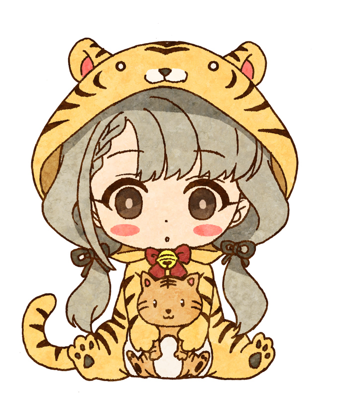 hisakawa nagi 1girl grey hair twintails braided bangs animal costume hair ribbon ribbon  illustration images