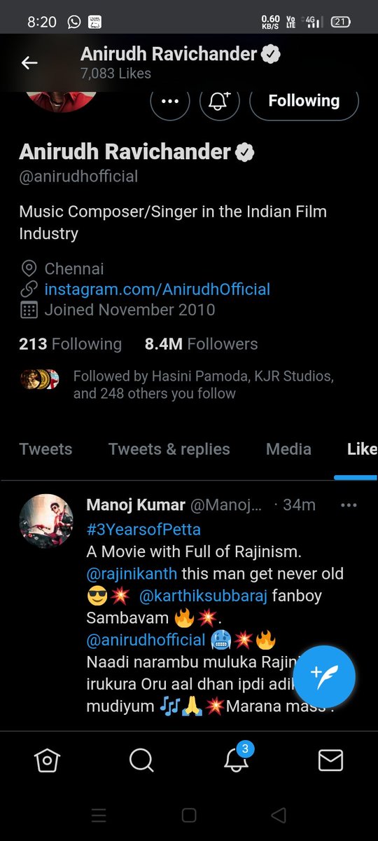 Mano_SnA's tweet image. My first like from My Rockstar @anirudhofficial ❤️❤️🥳