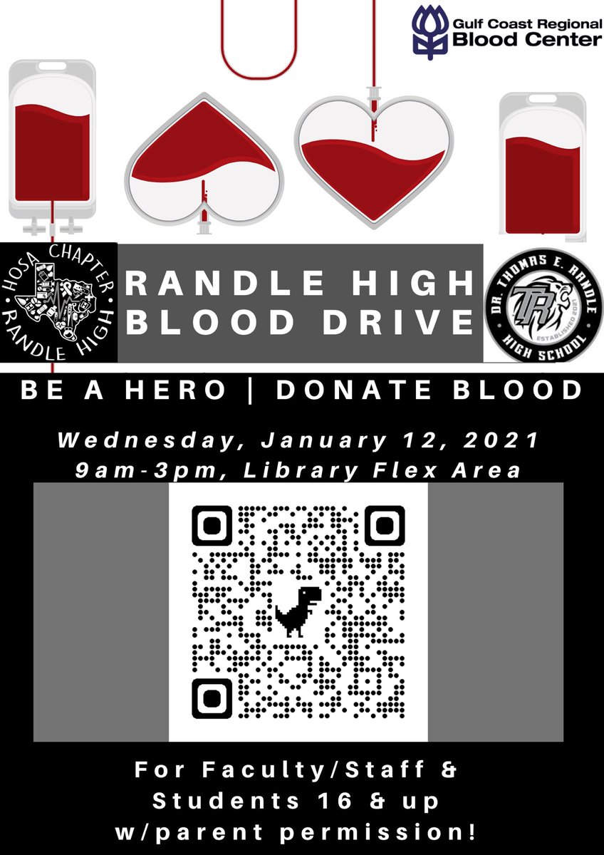 RandleHealthCTE's tweet photo. @RandleHS Lion Pride 🦁 Blood Drive 🩸 Hosted by HOSA will be this Wednesday! Our last blood drive saved 66 lives! Let’s push for more! 🤍🖤🦁 https://t.co/1dAGSjvGZb