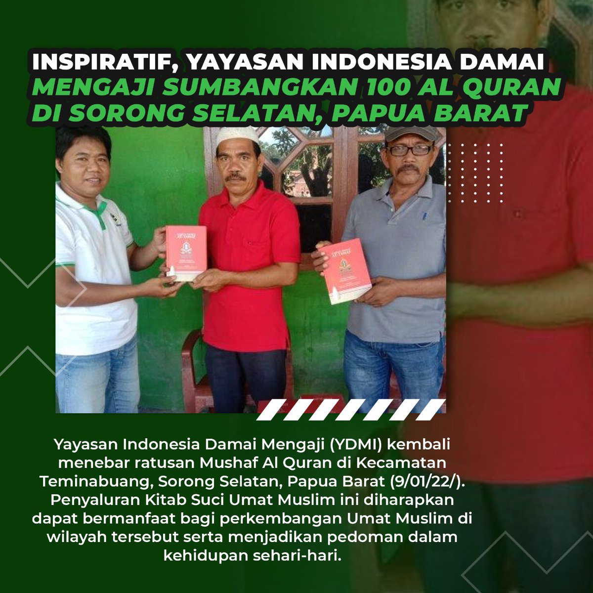 Muhtar Pole, mengungkapkan seluruh wakaf Al Quran tersebut akan dibagikan kepada Umat Muslim di wilayah Temimabuang serta ke beberapa Masjid yang berada di Papua Barat.