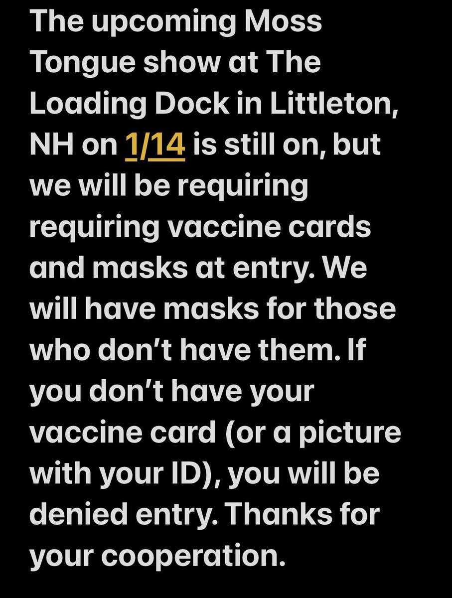 An important update about the upcoming <a href="/MossTongueMA/">Moss Tongue</a> show this coming Friday.