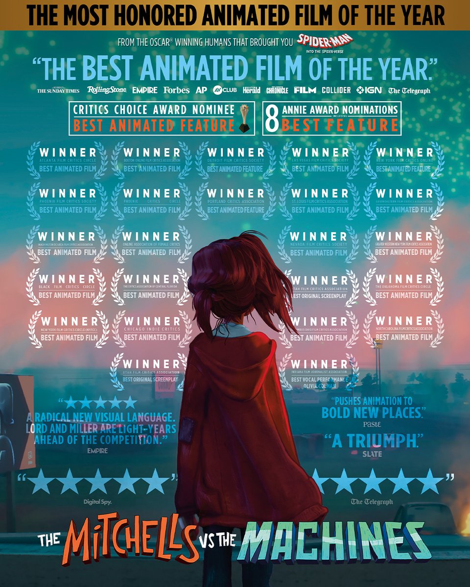 MitchellsMovie's tweet image. #TheMitchellsVsTheMachines is the most honored animated film of the year. Cheers to being weird.