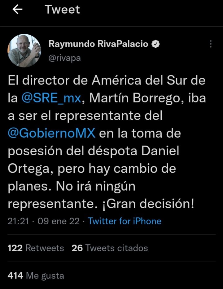 100noticiastv's tweet photo. #LoÚltimo #México echa pie atrás y no enviará a ningún representante a la investidura de Daniel Ortega y Rosario Murillo https://t.co/c5dRYgSiMV https://t.co/3Si80jpx0K