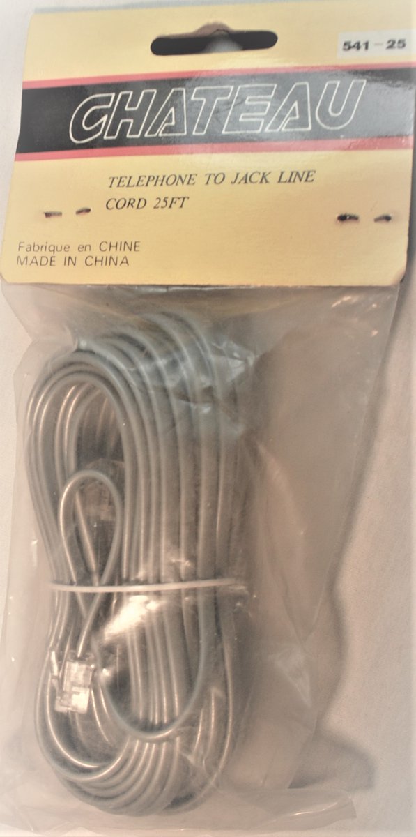 Câble ralonge de téléphone 25 pieds MM mâle-mâle cordon connecteur à prise neuf  RJ11 Chateau gris emballage de détail 

(  RJ11 Telephone cable to jack line extension 25’ ft feet MM male-male new Chateau grey retail packaging )

qualitasdistribution.com/index.php?rout…

QualitasDistribution.com