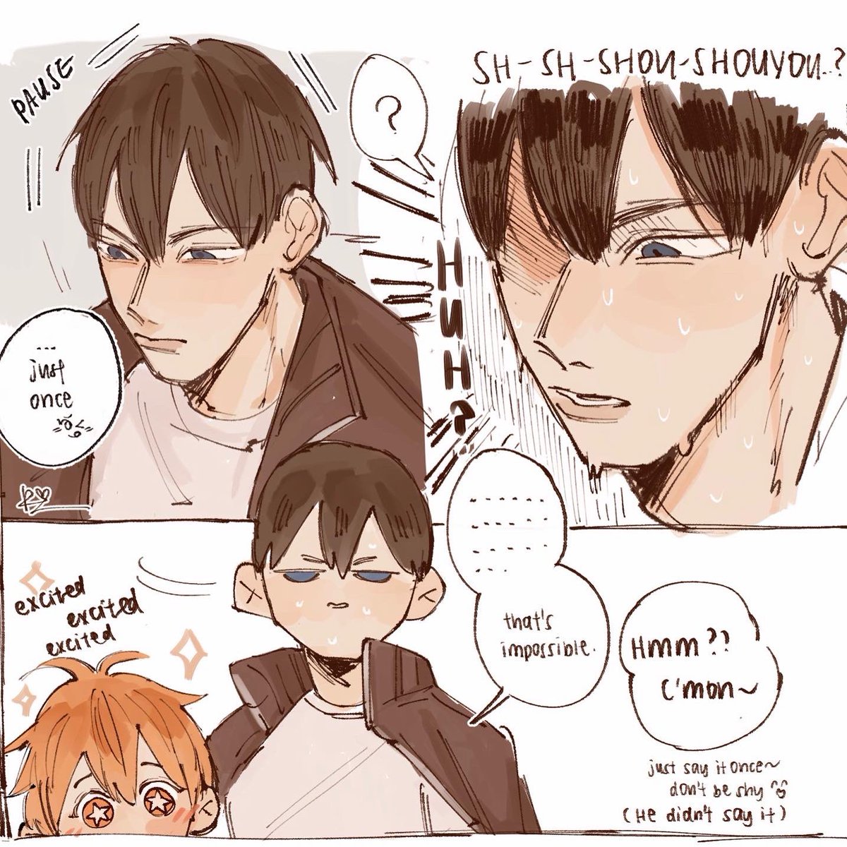 3rd year hina x 1st year kags AU (6/?)

Hinata has a request 😌🧡

#haikyuu #kagehina 