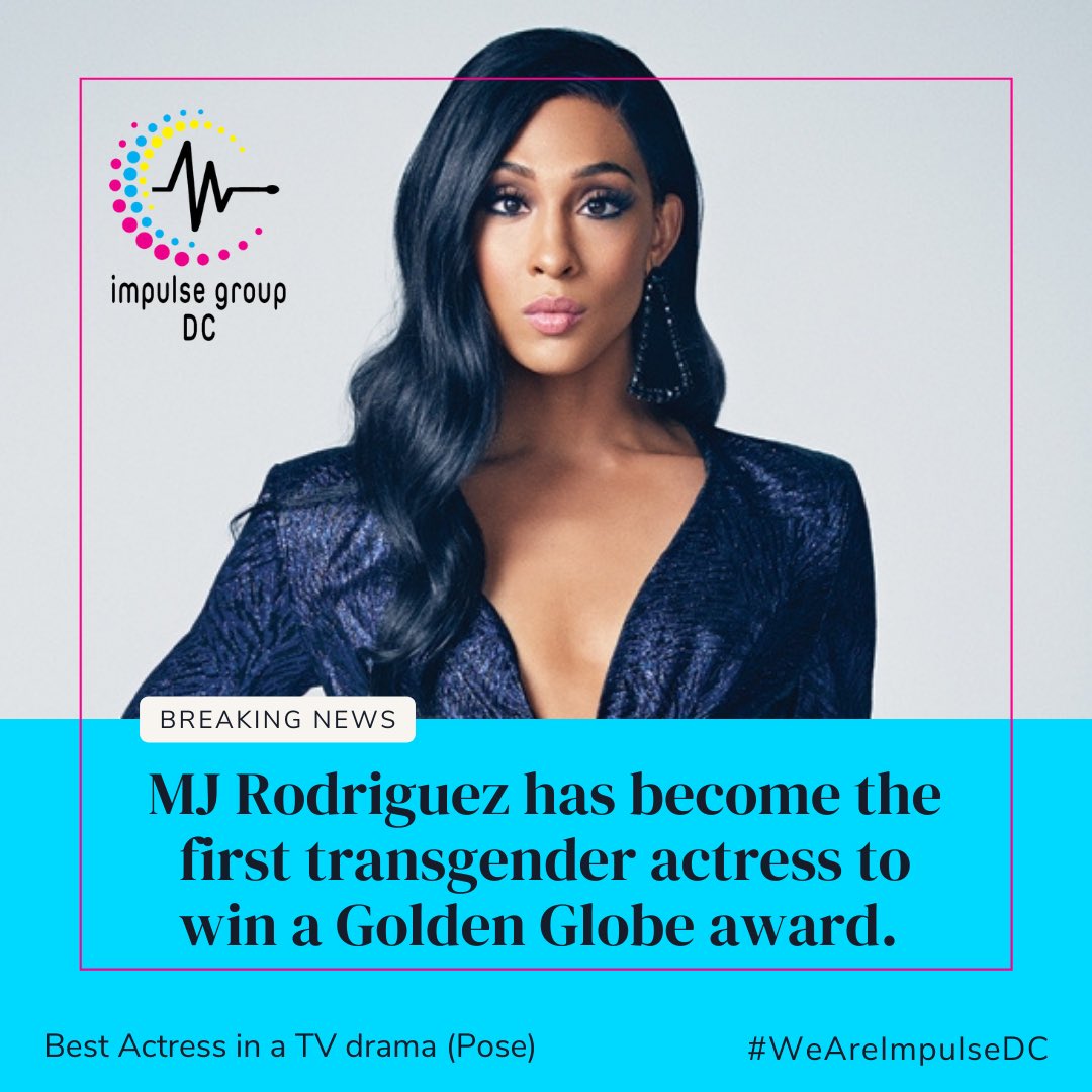 Congratulations to @MjRodriguez7 for becoming the first #transgender actress to win a #GoldenGlobe award! She takes home the award for “#BestActress in a TV drama” for her role as house mother and nurse #Blanca on the FX show '#Pose.' #Herstory #Congratulations #MJRodriguez