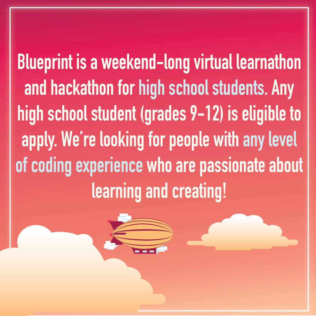 MITBlueprint's tweet photo. Registration for Blueprint 2022, HackMIT's high school hackathon, has opened at https://t.co/IiNLvPKHya! 👾 ✨ It'll be hosted virtually from 2/19-2/20 + events during BP Week (2/14-2/18). Apps close January 28th -- all levels of coding experience welcome :) https://t.co/4cRnMqlTI9