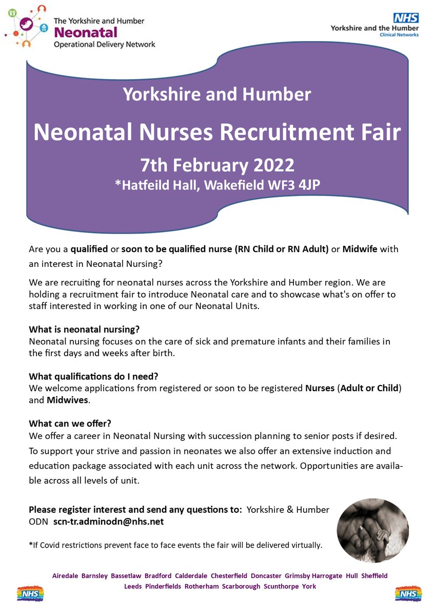 Our units are hiring! We are looking for Nurses and Midwives to work in Neonatal Units across Yorkshire and Humber
#Nursingjobs #Neonatalnursing #Neonates