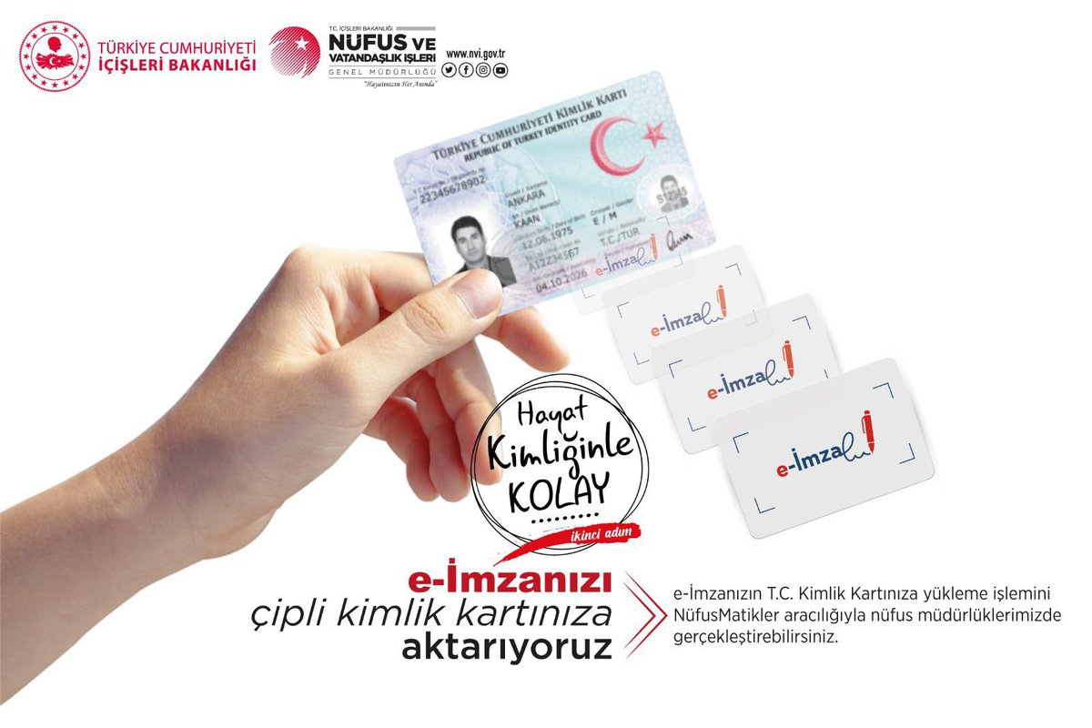 e-İmzanız cebinizde❗️

📢 Hayat Kimliğinle Kolay uygulamasının ikinci adımı olan kimlik kartına e-İmza yükleme işlemi bugün itibariyle 5️⃣0️⃣ ilde başladı. 

➡️ e-İmzanızı, nüfus müdürlüklerinde Nüfusmatiklerimiz aracılığıyla yükleyebilirsiniz. 

#HayatınızınHerAnında
