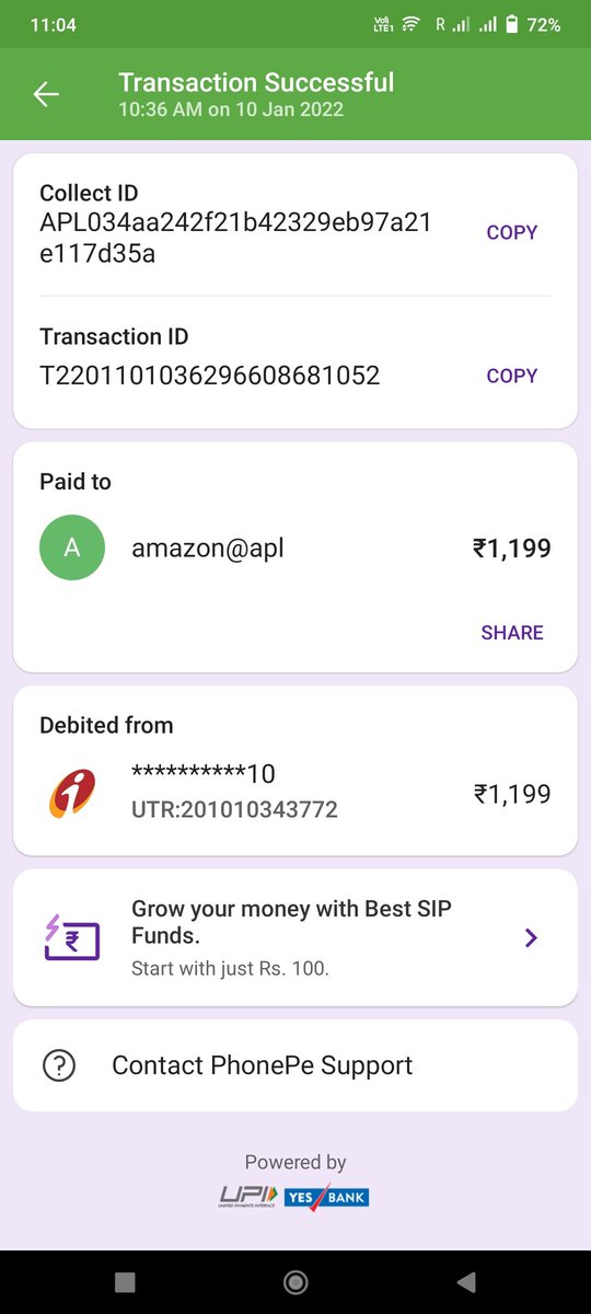 linktoamit's tweet photo. @AmazonHelp I didn't get any mail or text of my order confirmation from @amazonIN I have attached the transaction screenshot why you're not checking with transaction I'd. I'm surprised not a single order confirmation I have only payment proof that I have made/attached. https://t.co/nZ2pVafvcG