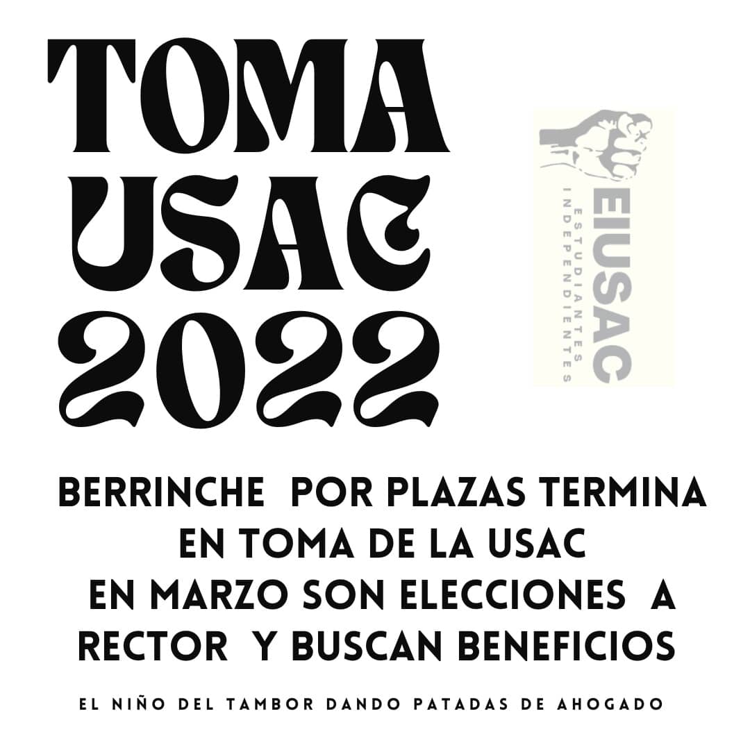 eiusac's tweet image. Berrinche del niño del tambor termina en toma .

En su búsqueda por poder y beneficio propios se realiza una to.a del campus por seudo estudiantes a tan solo 10 días del mes de enero