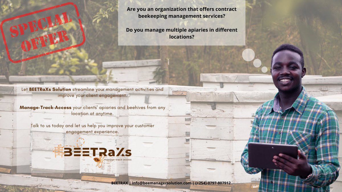Are you offering contract beekeeping management services?
BeetRaXs Solution has your back... Simplify your management activities. Manage, Track, and Access your clients' apiaries and beehives from any location at any time.