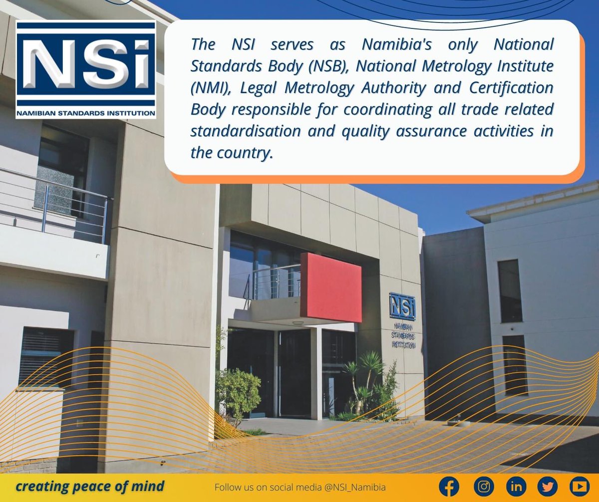 Get to know the Namibian Standards Institution (NSI) - nsi.com.na  

#NationalStandardsBody  #NationalMetrologyInstitute #CertificationBody #Trade  #Conformityassessment  #Namibia #Standardisation