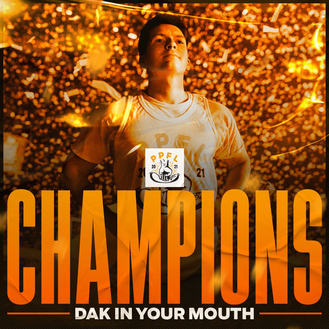 PPFLCommish's tweet photo. 🚫 NO CHOKES HERE 🙅‍♂️

From 9-0 to 9-5 to #PPFL champions. GG's @DakInYourMouth 👏👏👏

#PPFL | #PPFL2021 https://t.co/F3Evio4trG