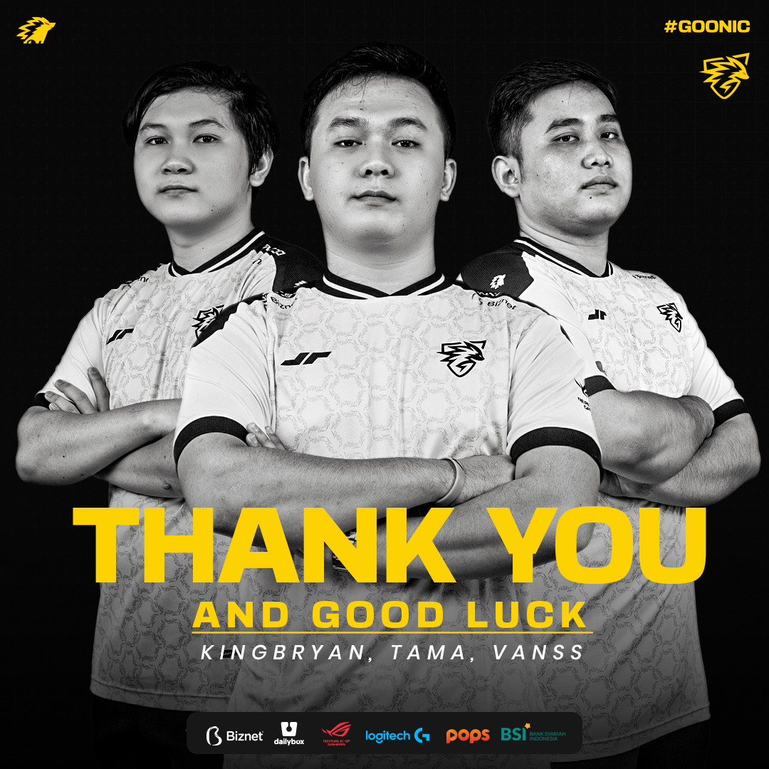 onic_esports's tweet photo. Thankyou Bryan, Tama, Vans. Terimakasih untuk semua dedikasi yang begitu baik selama menjadi bagian dari ONIC. Sukses selalu untuk karir kedepannya. ππ€
#GOONIC
#ONICPRODIGY https://t.co/XjgQo03fcA