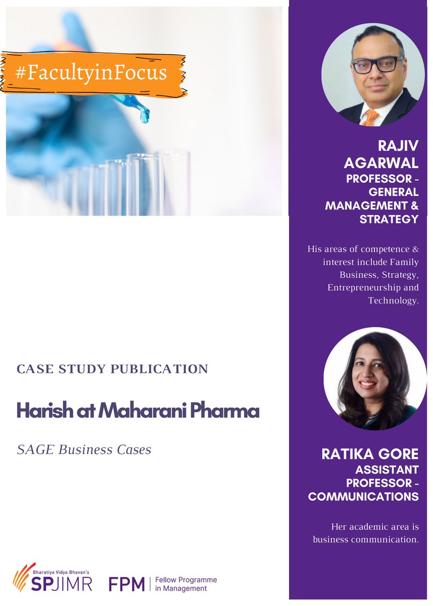 SPJIMRFPM's tweet photo. Why do you think efforts to professionalise fail in #familybusinesses? In a new #casestudy published in SAGE Business Cases, SPJIMR Profs @Rajivonfmb &amp; @RatikaPGore explore the reasons why the new CEO of an Indian #pharma co. leaves soon after being hired: https://t.co/qDtkH3gLp8 https://t.co/ycfAzI2OXi