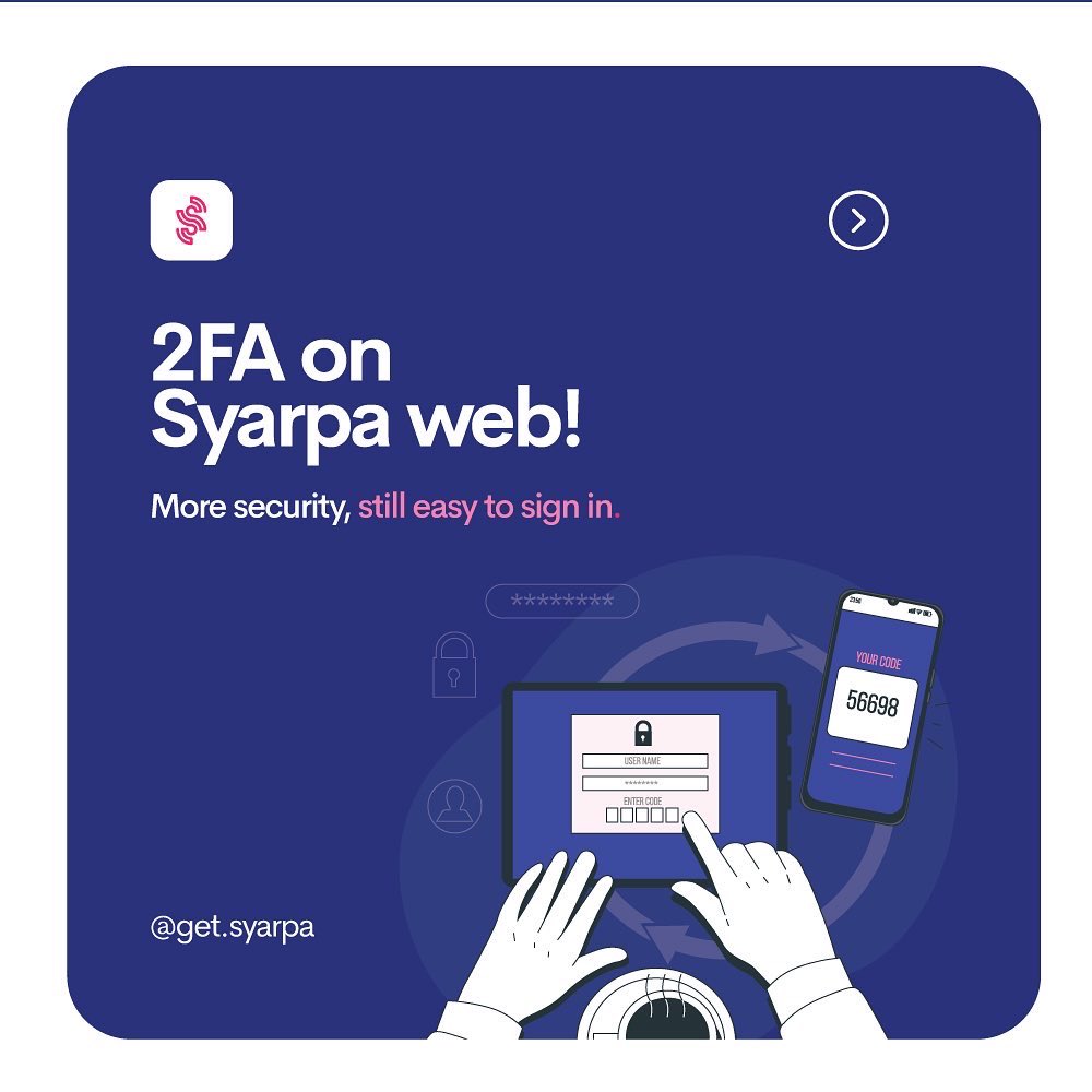GetSyarpa's tweet photo. We have taken extra steps to help you stay protected.

Avoid data breaches, enable Two factor authentication. Stay safe with Syarpa. 

#syarpa #2factor #safepayments
 #staysafewithsyarpa https://t.co/EeRbSHTSrf