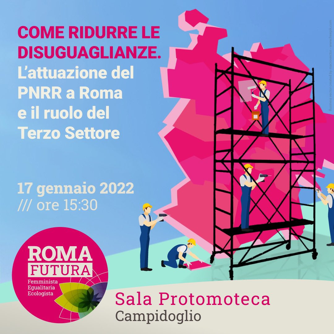 🔴Come ridurre le disuguaglianze. L’attuazione del PNRR a Roma e il ruolo del III settore

Il 17/1 in Campidoglio un incontro che si occupa del tema delle disuguaglianze a Roma e di come l’attuazione del PNRR può favorire il superamento di queste disparità
bit.ly/3JZF73o