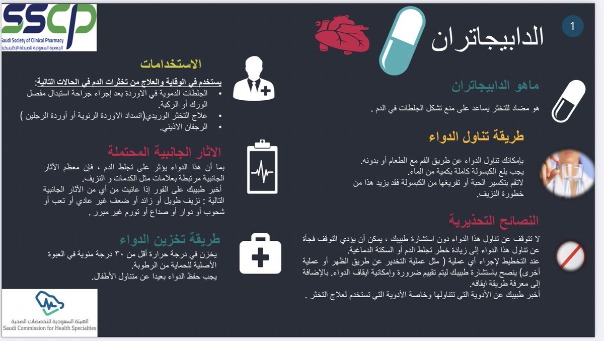 sscpCardpsn's tweet photo. نصائح مهمة لمستخدمي مسيلات
الدم :( دابيجتران) https://t.co/b26v1HywKr