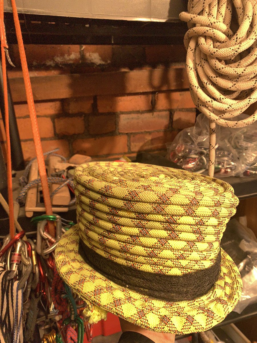 Tom Randall (@tomrandall2) on Twitter photo Now that's what you call a "climbing hat" 🎩 😅 Big shout out to <a href="/Indigoatcrafts/">🦋Ropey 🇪🇸🇮🇪🇪🇺 EU collaborator</a> who made this wonderful piece from recycled rope. Many a fancy dress occasion it has served 🙌 Now that's what you call a "climbing hat" 🎩 😅 Big shout out to <a href="/Indigoatcrafts/">🦋Ropey 🇪🇸🇮🇪🇪🇺 EU collaborator</a> who made this wonderful piece from recycled rope. Many a fancy dress occasion it has served 🙌
