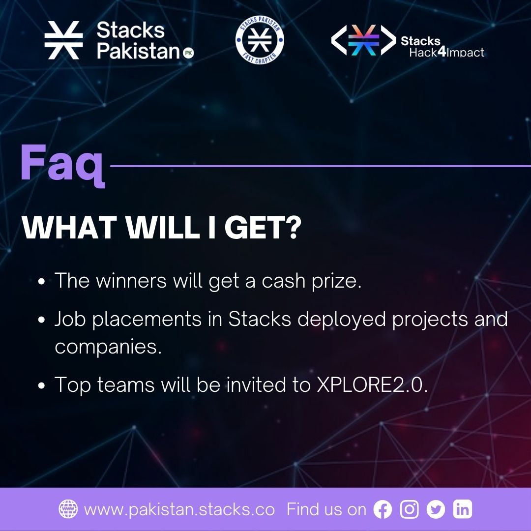 StacksPakistan's tweet image. The sweetest part of the Hackathon is always the prize. 

The winners will get a handsome cash prize. Along with a chance to get employed at one of Stacks' deployed projects. 

Top teams shall also be invited to Xplore 2.0, Pakistan's second blockchain conference.