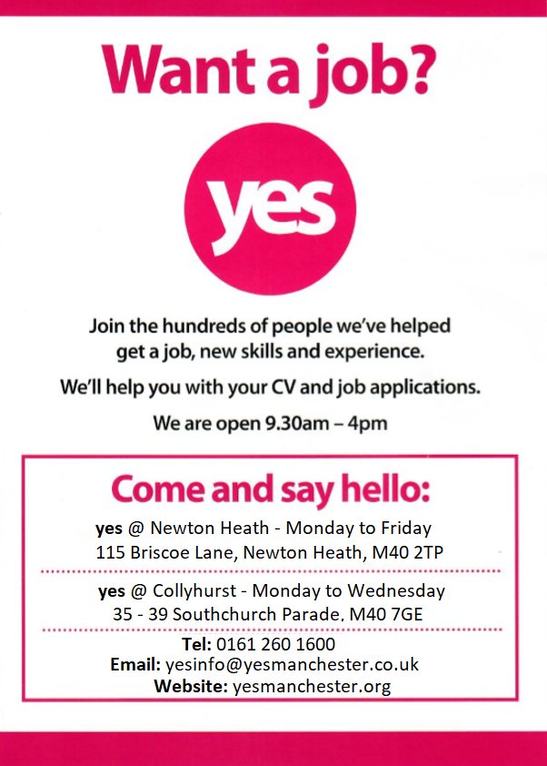 Looking for a new job? Need help with your CV? Pop on down to @yesMCR for career support, skill development and more from their friendly and helpful team - open 9:30 - 4pm Visit yesmanchester.org for more information