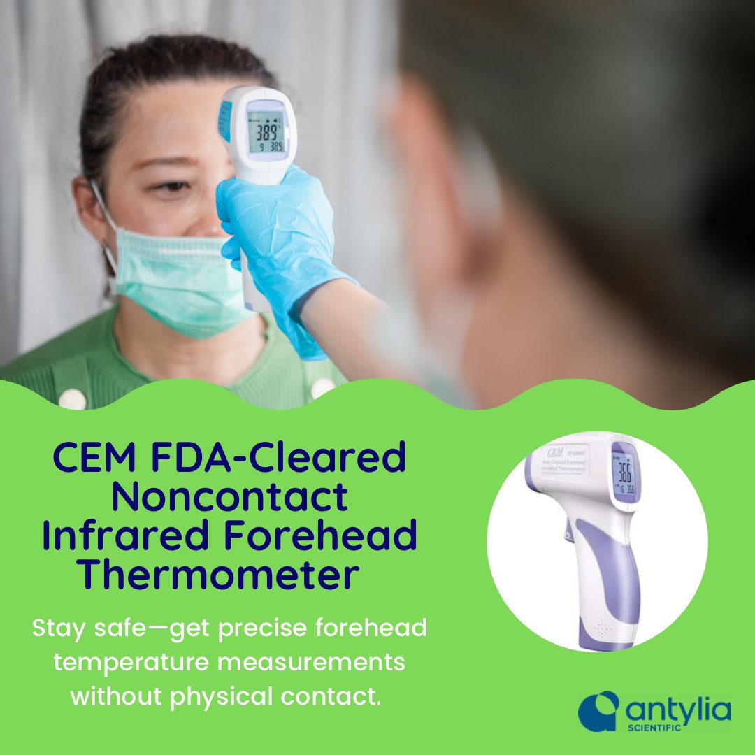 Stay safe and get precise forehead temperature measurements without physical contact with our CEM FDA-Cleared Noncontact Infrared Forehead Thermometer. Available here: bit.ly/3m9OSR5