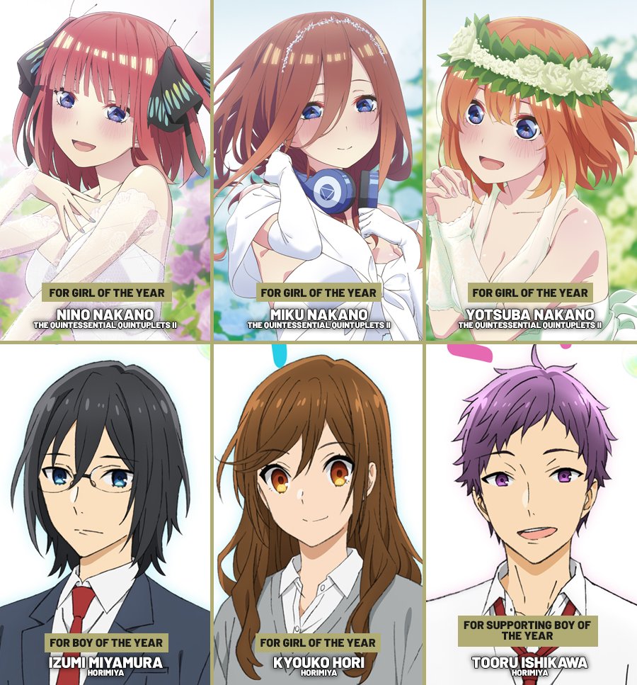 Anime Trending on X: Here are the representatives of The Quintessential  Quintuplets and Horimiya for the #8thATA Character Awards! Do you like any  of them? Make sure to vote here 👉