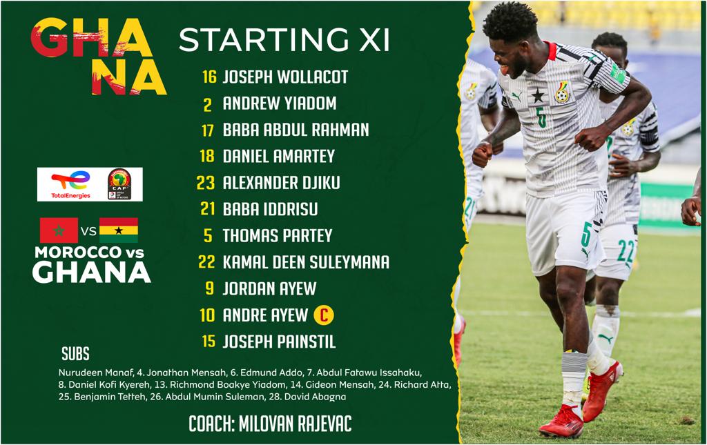 🇬🇭 | #TeamGhana 

Our team to face Morocco 🇲🇦 

 #TotalEnergiesAFCON2021 | #BlackStars