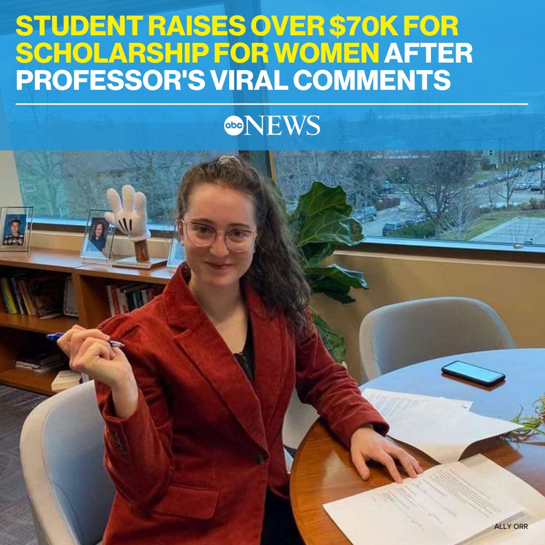 A college student who took action after a professor at her school stated that women should not be recruited into fields like engineering, medicine and law has now raised over $70,000 for a scholarship for women studying those fields. abcn.ws/3Gec5us