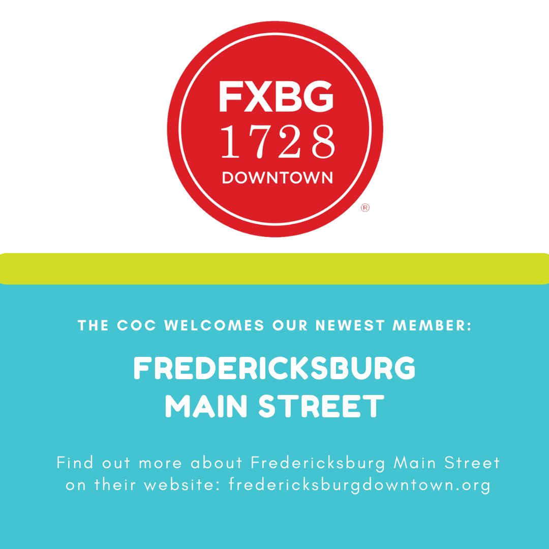 FredRegionCoC's tweet photo. Join us in welcoming our newest member - Fredericksburg Main Street! Thank you for becoming a CoC Member!
Find out more at their website, https://t.co/S988KlgW8a.
Also interested in becoming a CoC member? Visit https://t.co/l68ogyv4ZN to find out how. https://t.co/wXeZuDMoZs