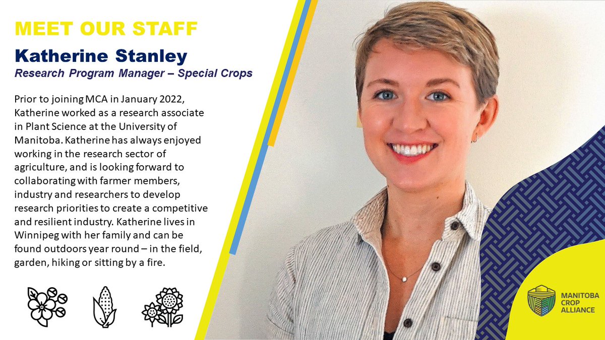 Join us in welcoming our newest team member @KatherineStan6 in a new role for MCA, Research Program Manager – Special Crops. Katherine loves to cook and experiment with new foods, and most of her favourite hobbies involve plants #MeetOurStaff