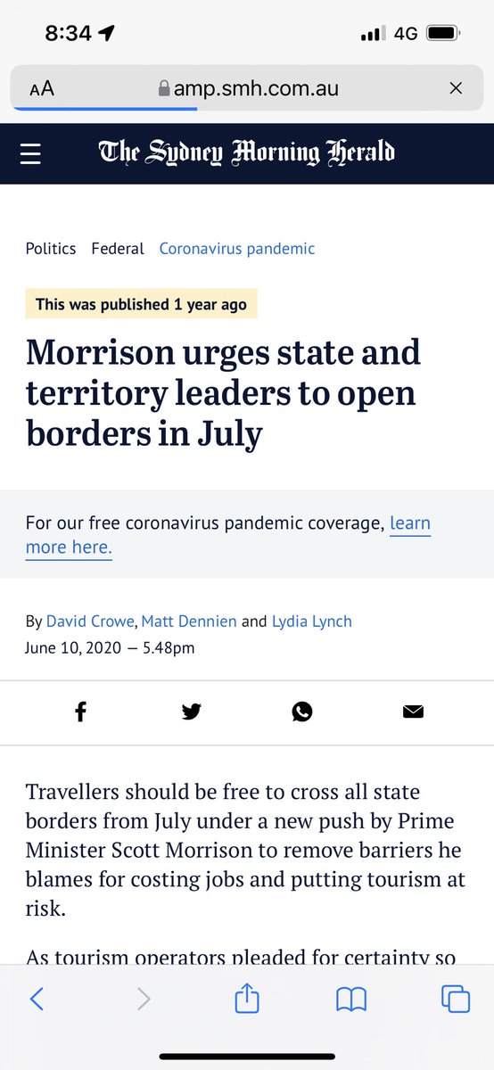 Never forget @ScottMorrisonMP demanded the states open their borders to let the virus spread nationally in June 2020 when no vaccine was available to any Australian. We were saved by the strength of @AnnastaciaMP & other strong Premiers from Morrison’s lack of responsibility.