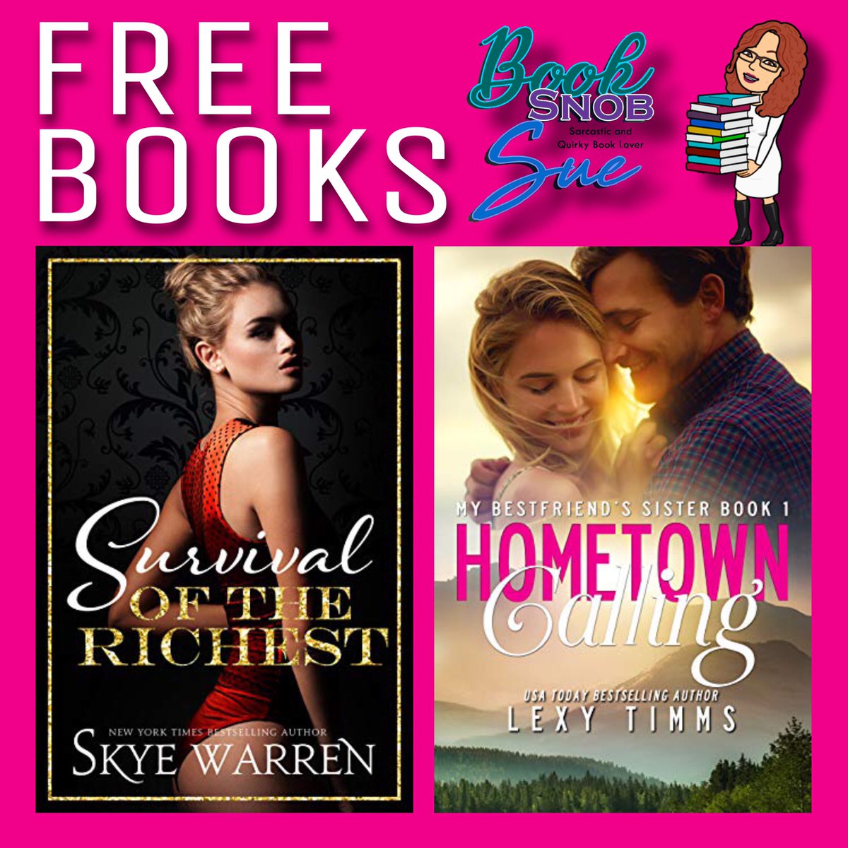 #FreeBooks #LimitedTime 

#SurvivalOfTheRichest by <a href="/skye_warren/">Skye Warren</a> 
The Trust Fund Duet Series
It’s an impossible choice, but I can’t have them both.
Amazon
amazon.com/gp/aw/d/B07BHG…

#HometownCalling by <a href="/LexyTimmsAuthor/">Lexy Timms</a> 
Wedding Little Sister Romance 
Amazon
amazon.com/gp/aw/d/B07QJ2…