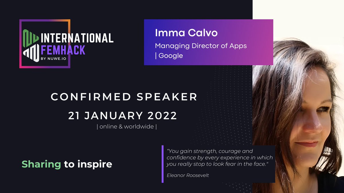 NuweIo's tweet photo. 👩🏻‍💻 #FemHack

📣 We are pleased to introduce one of our talented guest speakers, @ImmaC276!

Imma is the Managing Director of Apps at @Google  

🕢 Imma will be live at 19:30 GMT +1. Take notes! 📝
➡️ Join the FemHack conferences here: https://t.co/jUmYgy5AmQ

See you there! 💥 https://t.co/0B9fzgnKHh