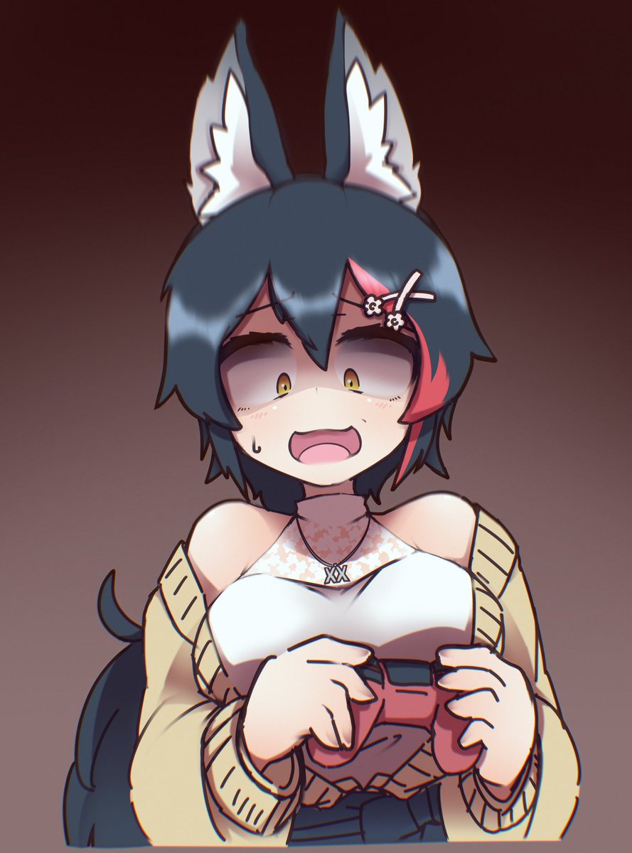 大神ミオ 「ホラーゲームしてる時のミオしゃとてもすき
#みおーん絵 」|あかいぬ将軍🥐のイラスト