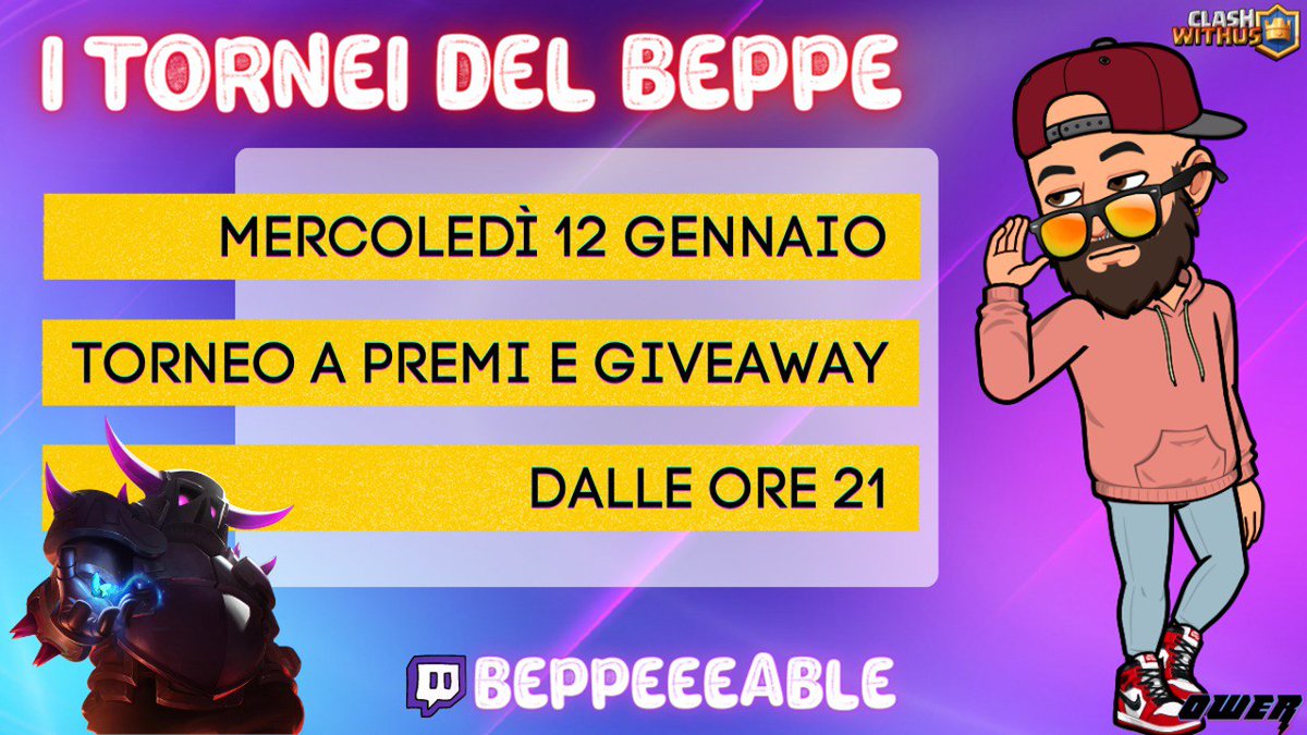 I DUE PLAYER COL PUNTEGGIO MIGLIORE SI SFIDERANNO IN UNA BO3 PER IL PRIMO PREMIO!

📲 Nome: TORNEO DEL BEPPE
📝 Iscrizioni ore: 20.00
⏰ Start ore:21.00
⚔️ Battaglia normale
❌ NO PASSWORD

💰 PRIZEPOOL:
🥇10€ 
🥈5€
🏅 2 pass royale a estrazione tra player con almeno 3 vittorie