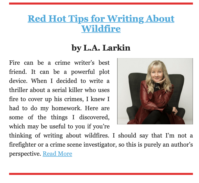 bookouture's tweet photo. In January's edition of @KillerNashville's Magazine, @lalarkinauthor shares her #redhottips for writing about #wildfire. 

#TheSafePlace #bookrecommendation 

Read more here: 
https://t.co/35QFNqz39b https://t.co/wHYFCcUZ86