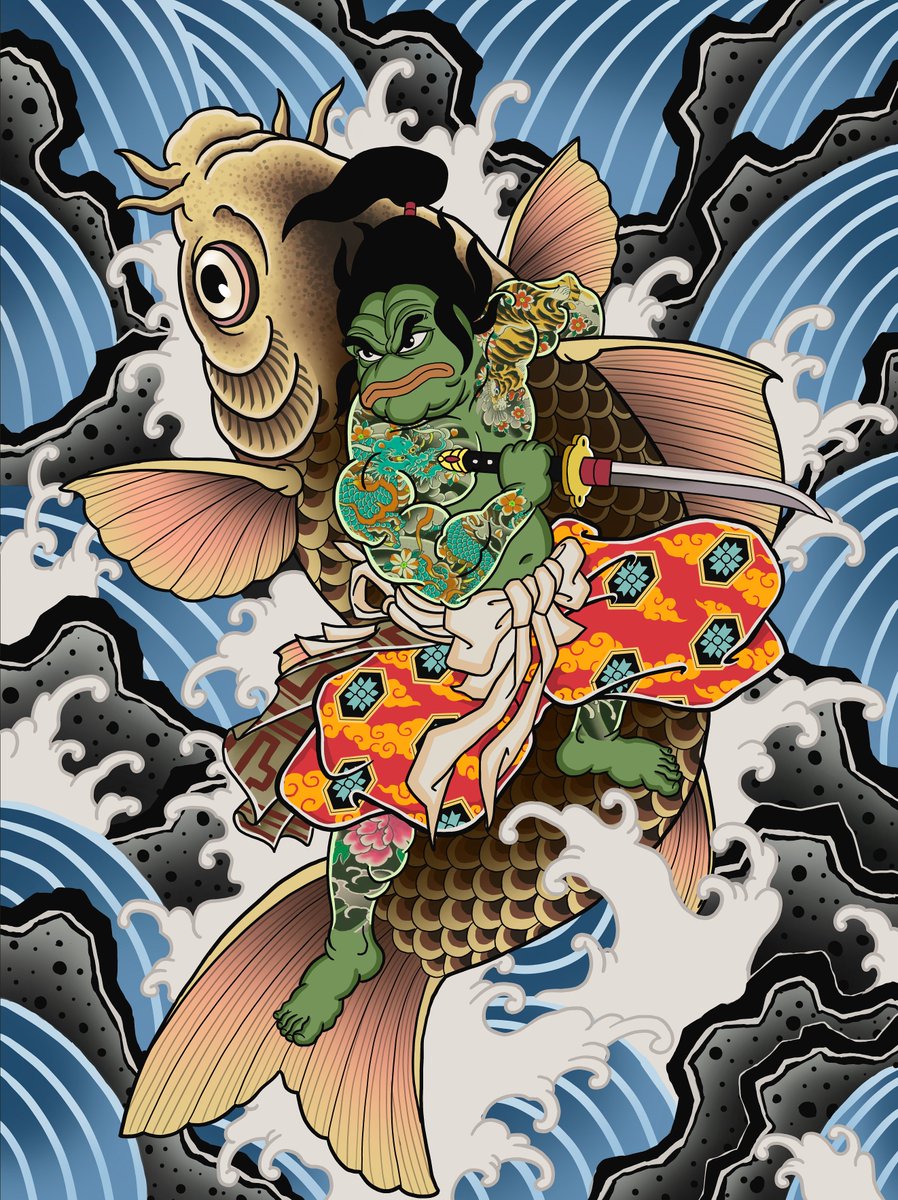 jaggedsoft's tweet photo. Pepe and Japanese art looks quite interesting and fresh by @paradiseisgreen https://t.co/e3ei4nzFAI