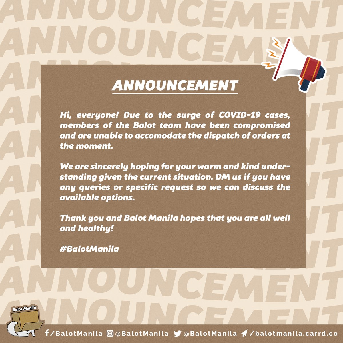 BalotManila's tweet photo. ˗ˏˋ #bmnlupdate ˎˊ˗

Please be guided accordingly. Stay well and healthy, everyone. 💗

#BalotManila https://t.co/5LqFMztaps