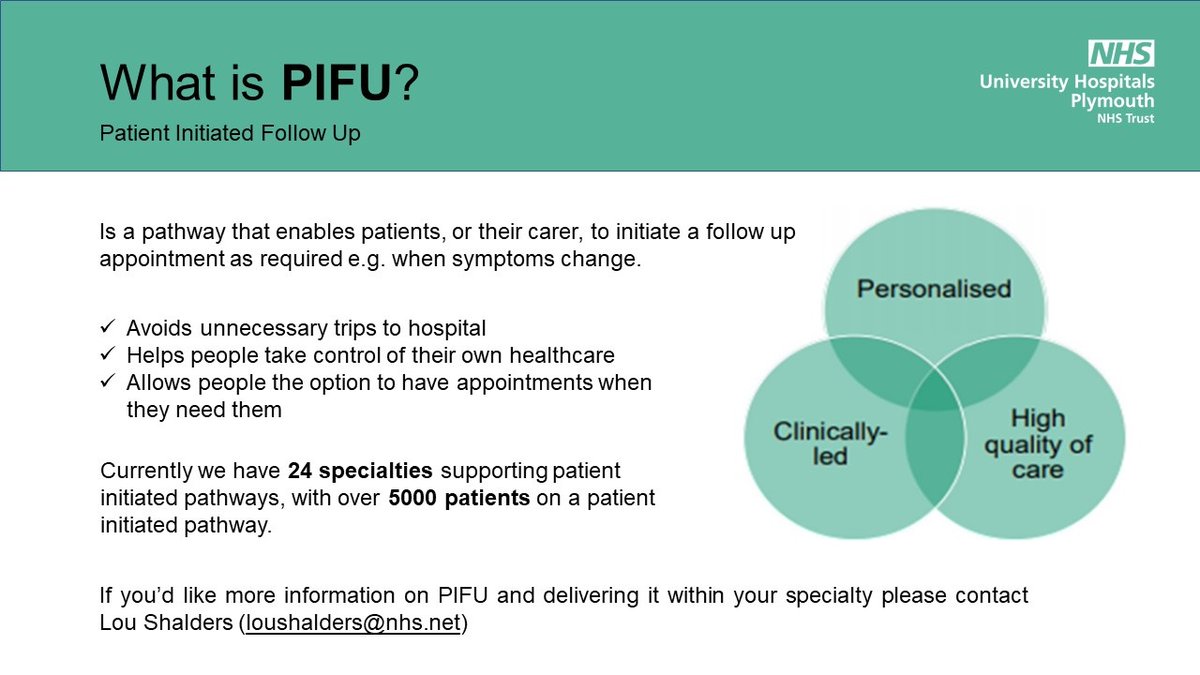 uhp_outpatprog's tweet photo. The benefits of Patient Initiated Follow Up pathways, want to learn more?  The UHP Outpatient Transformation Programme are here to support you.   @Beerie24 @edge_edge1 @kenny_naughton @UHP_NHS  @jobe40 @Dr_MarkHamilton 

#UHP #OutpatientTransformation #PIFU https://t.co/9dhK7NypLJ