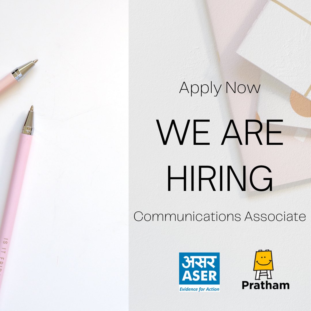 asercentre's tweet image. HIRING ALERT!
ASER Centre is hiring for the position of Communications Associate.
Please click here to view the job description: img.asercentre.org/docs/commsasso…
The last date of application is 20 January 2021. 

#communications #aserindia #jobs #hiring #socialsector