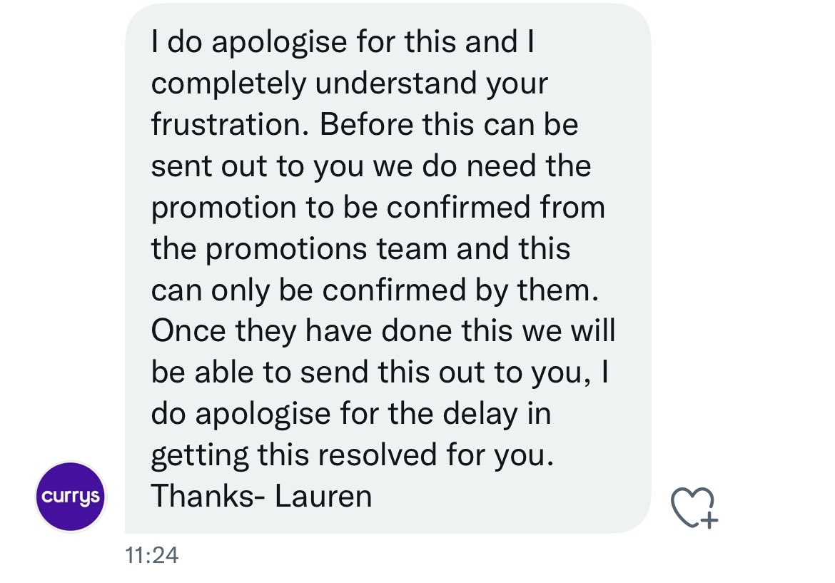 charise_brookes's tweet photo. @currys response to an issue that’s been ongoing since 26th nov!!It takes promotions team over 6 weeks to do this and they think this is an acceptable time to wait?!?! And tell me to keep waiting 🤯🤯 will never ever use them again! Be warned guys the after service is shocking! https://t.co/RlsLAoNCSa